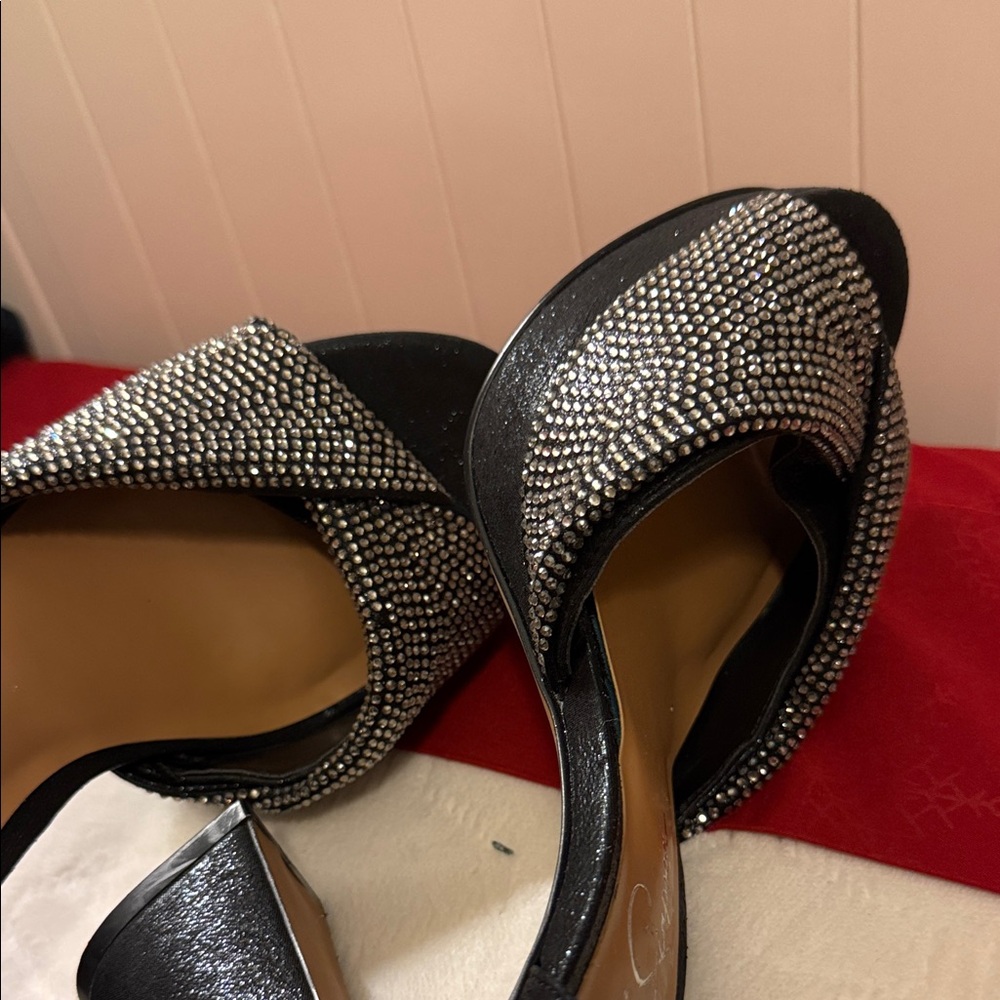 Jessica Simpson Black Crystal Cross-Band Ankle-Strap Heels - Picture 11 of 16